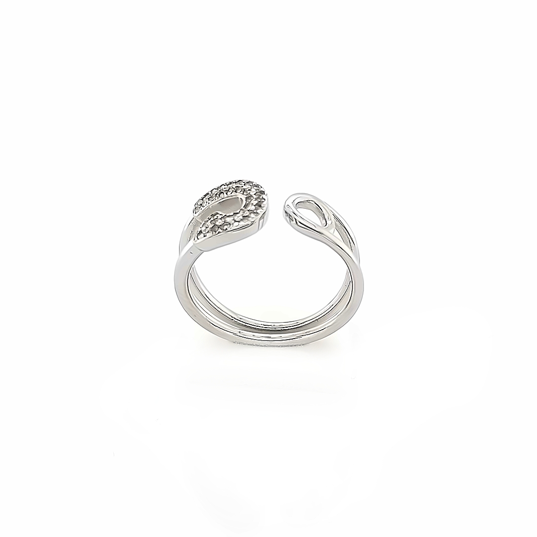 14K White Gold Safety Pin Ring