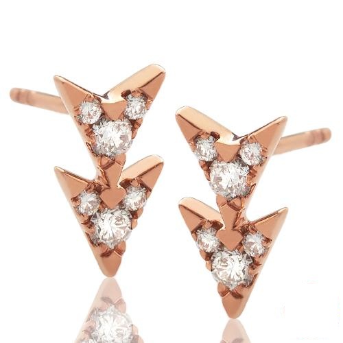 14K Rose Gold Double Arrow Earrings