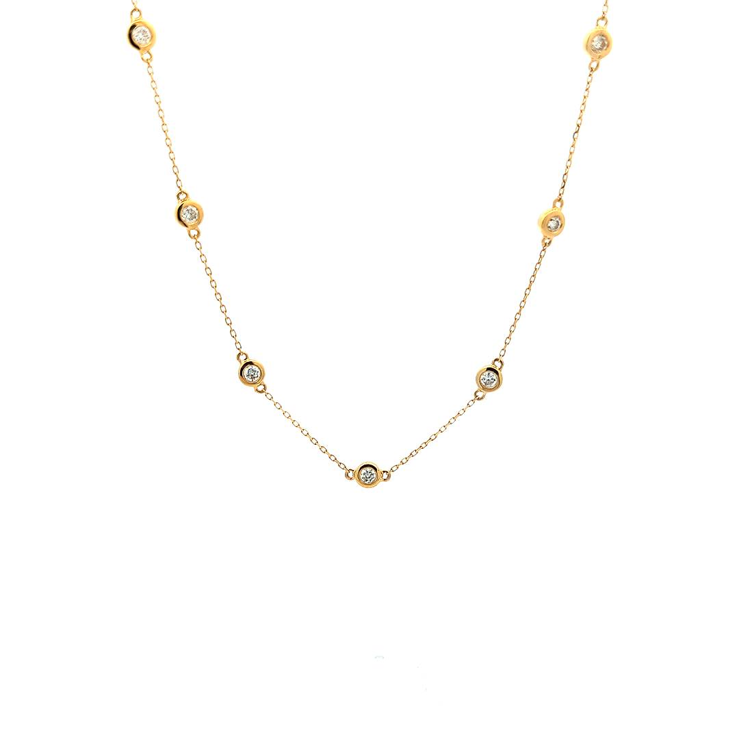 14K Yellow Gold 16 Stones bezel Necklace