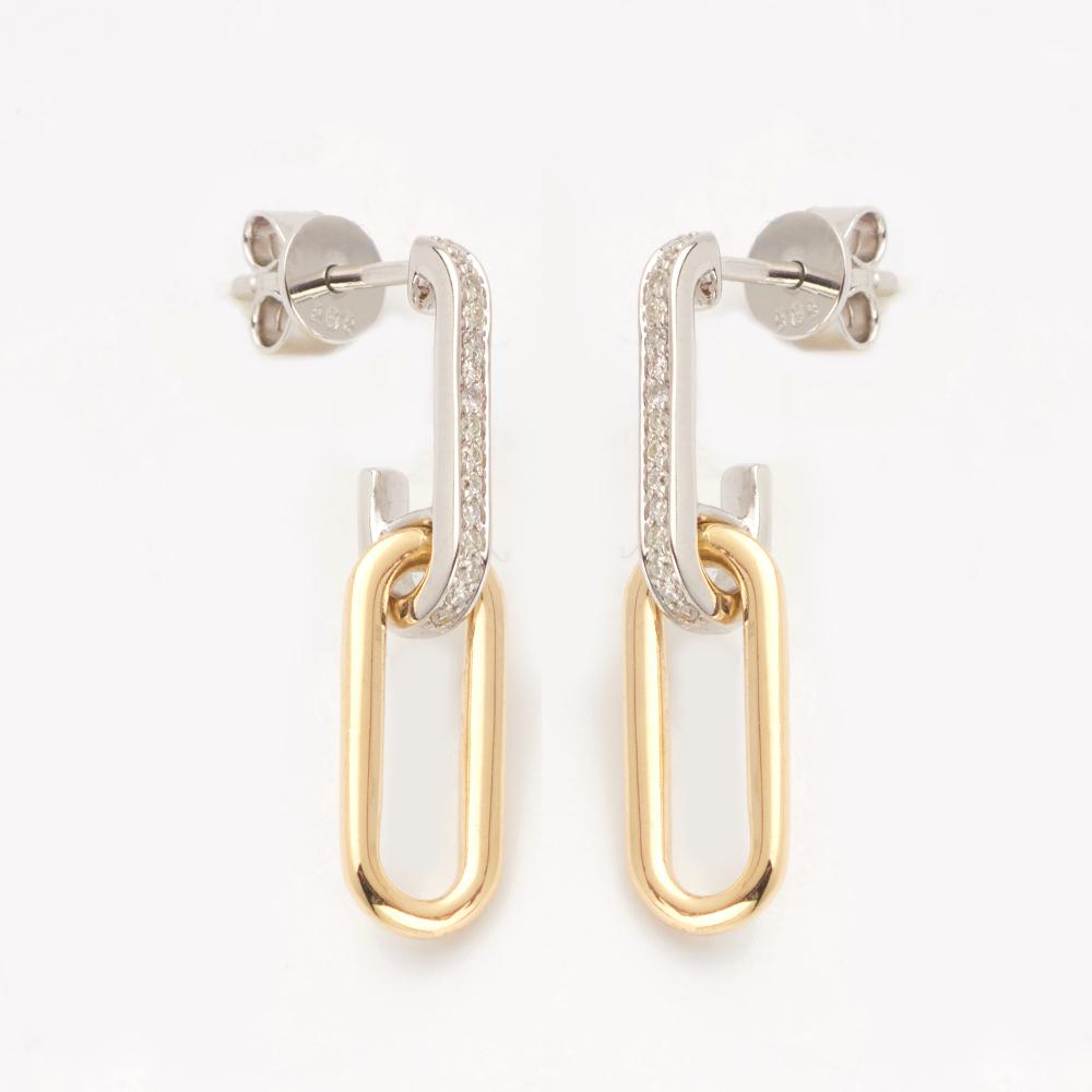 14K Yellow/White Gold Paperclip Earrings